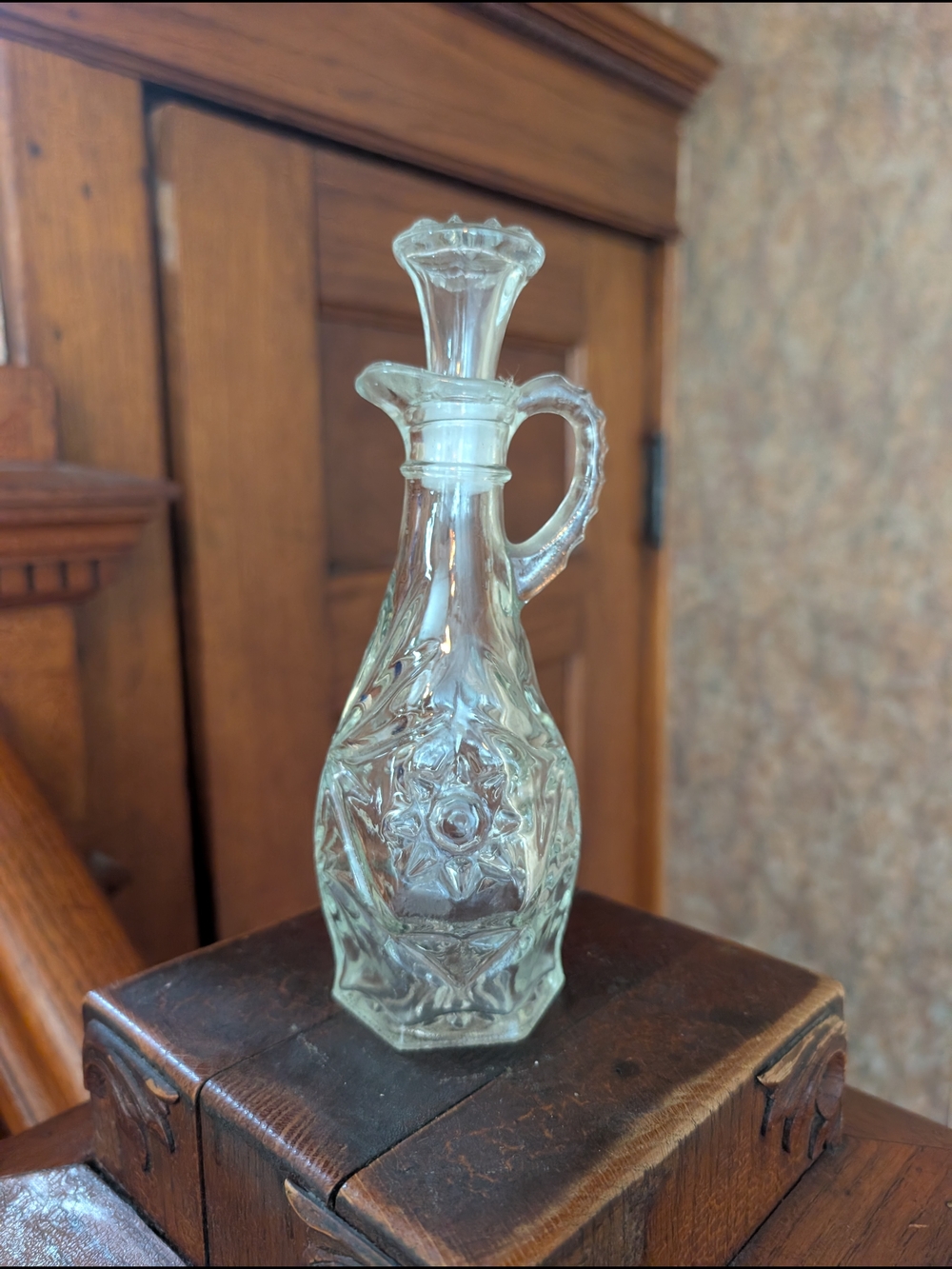 Vintage Anchor Hocking Star of David Glass Vinegar Cruet